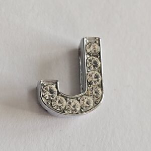 Letter J charm silver tone clear rhinestones alphabet monogram initial